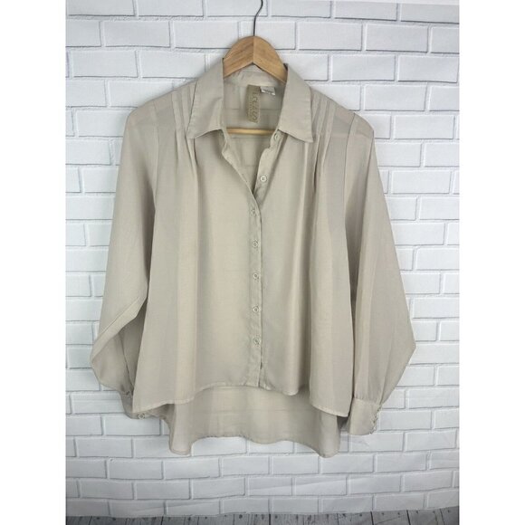 Lola S connection womens top Blouse long Puffy sleeves Tan Beige Boho High Low - Picture 1 of 12